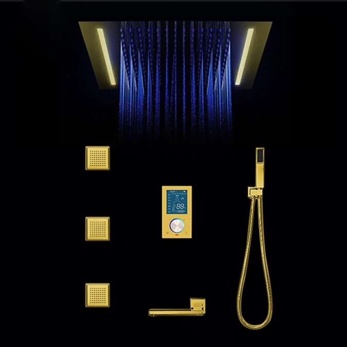 BathSelect Reno Gold Tone Color Changing LED Rain Shower Set