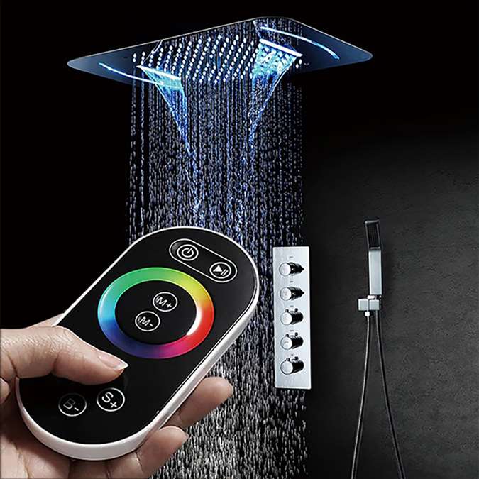 Remote Control Shower Systems Lima Wall Mount LED Remote Control Shower System Set With Thermostatic ...