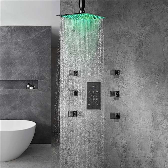 BathSelect Multi Color LED Rain Shower Head With Thermostat LCD Digital Mixer And 360� Adjustable Body Jets