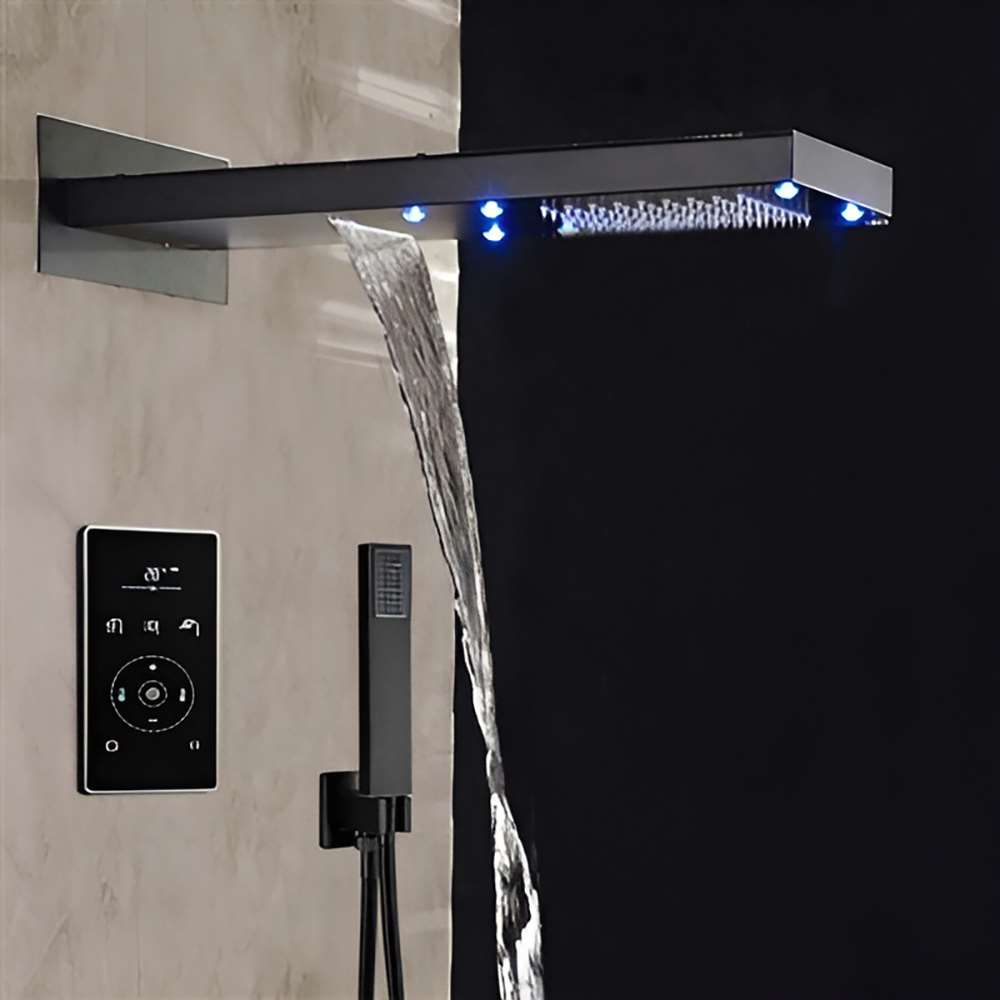 Ceiling-mounted rain shower specified for a boutique guest room