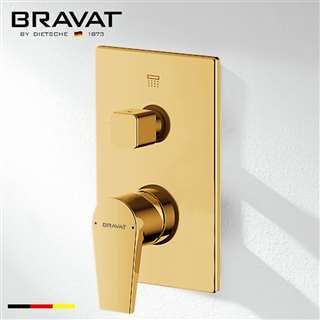 Bravat 2-Way Concealed Wall Mount Shower Valve Mixer In Brushed Gold Finish