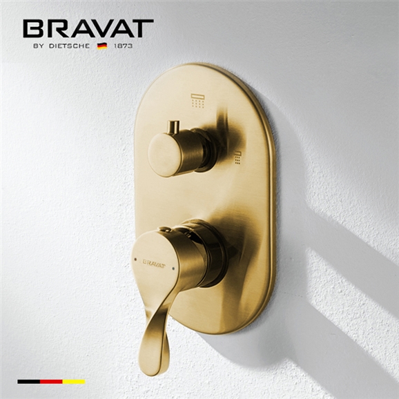 BathSelect Rainfall Square Shower Head And Hand Held Shower With Body Jet & Thermostatic Mixer Valve In Brushed Gold Finish