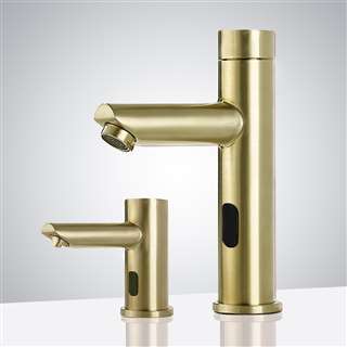 BathSelect Solo Brushed Gold Automatic Commercial Sensor Faucet and Soap Dispenser