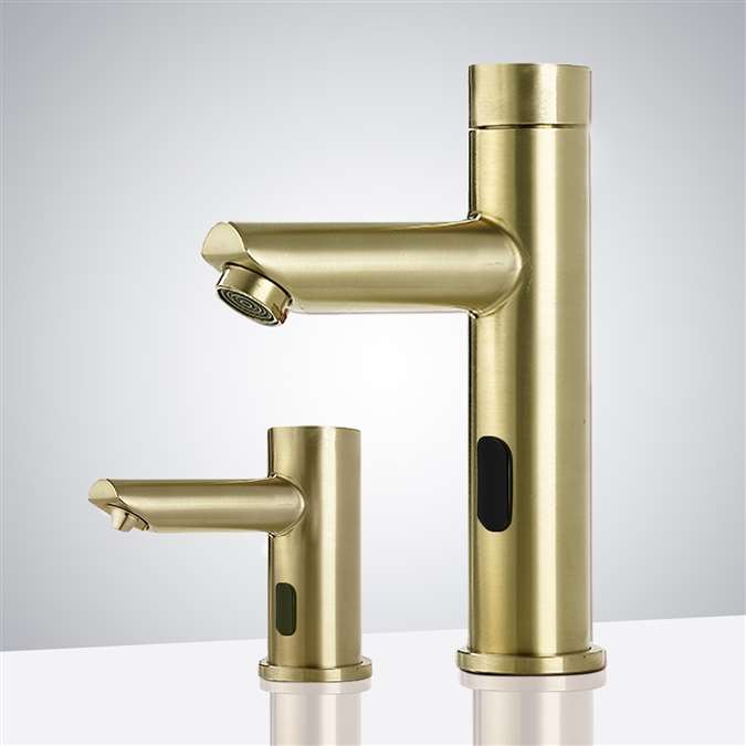 BathSelect Solo Brushed Gold Automatic Commercial Sensor Faucet and Soap Dispenser