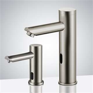 BathSelect Solo Brushed Nickel Automatic Commercial Sensor Faucet and Soap Dispenser