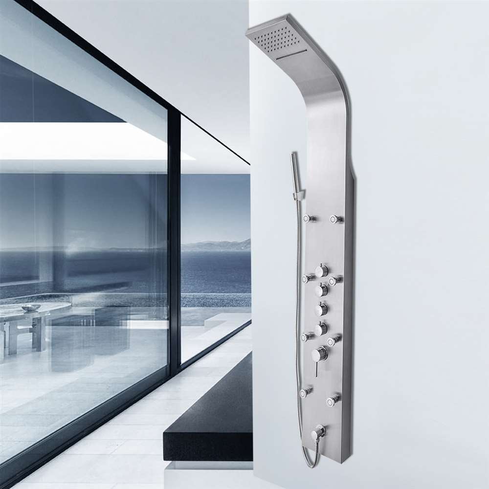 65 inch Shower Panel System with Rainfall Waterfall Shower Head and Shower Wand in Stainless Steel (BST601)