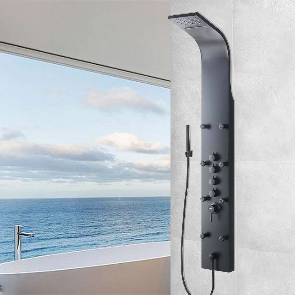 65 inch Shower System in Matte Black Painted Stainless Steel with Waterfall Shower Head and Shower Wand (BST603)
