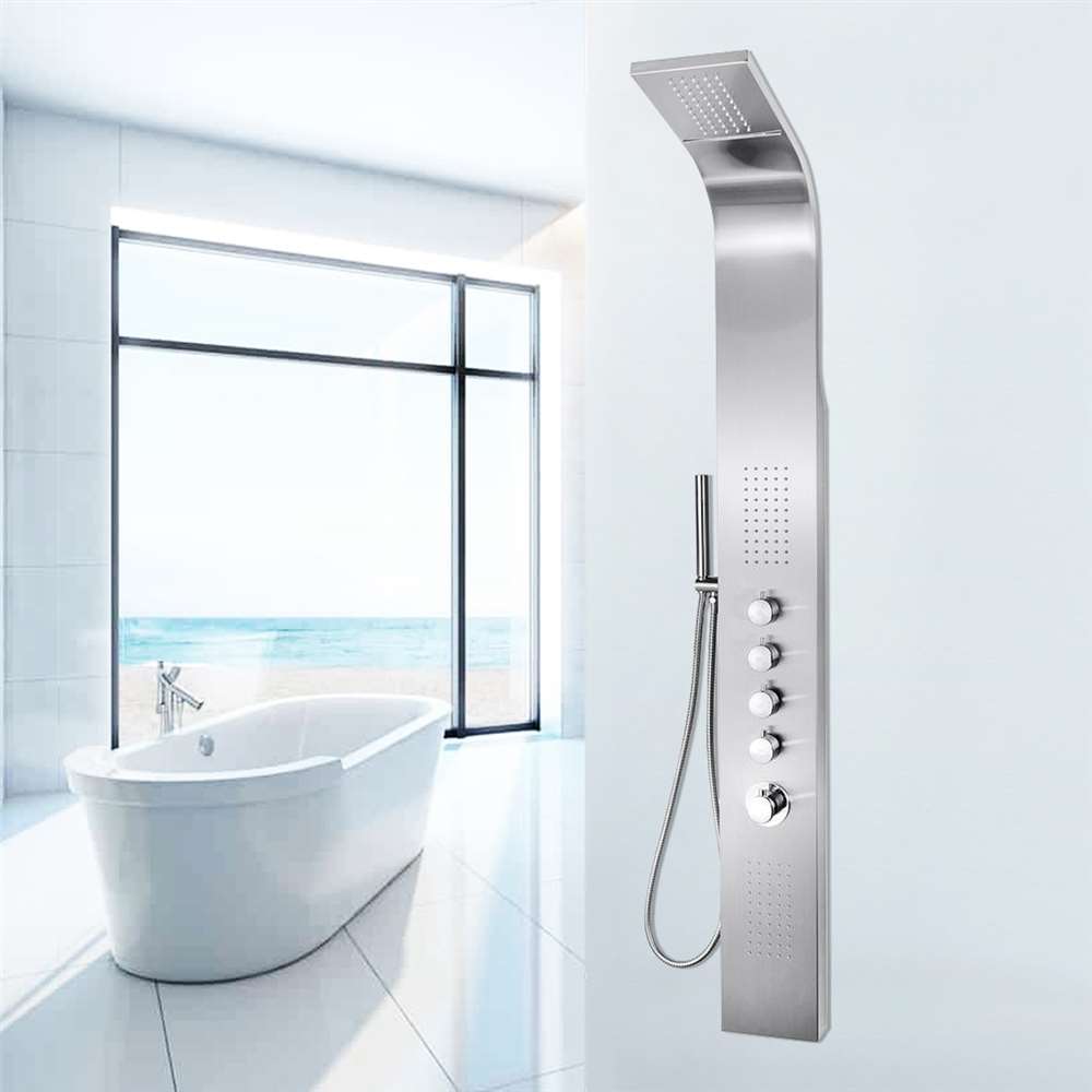 63 inch Massage Spray Shower Panel System in Stainless Steel with Rainfall Shower Head and Shower Wand (BST604)