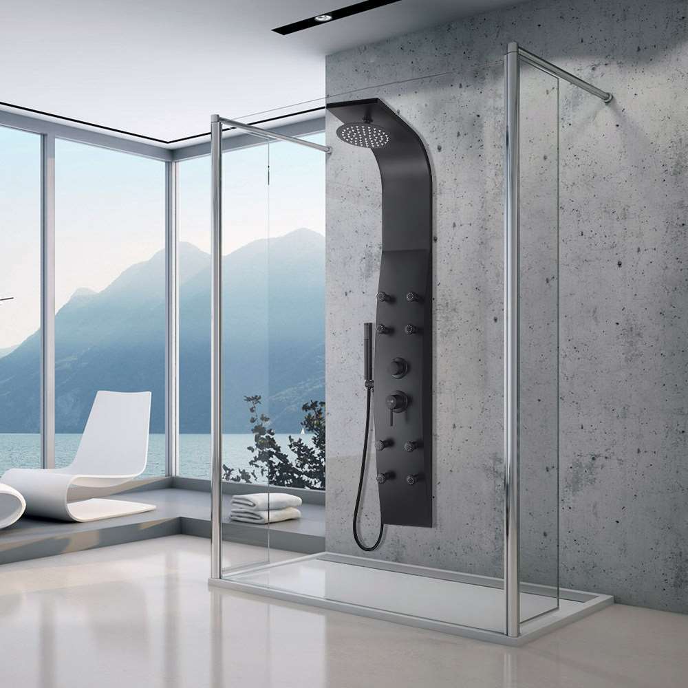 57 inch Black Painted Stainless Steel Shower Panel System with Adjustable Rainfall and Wand (BST616)