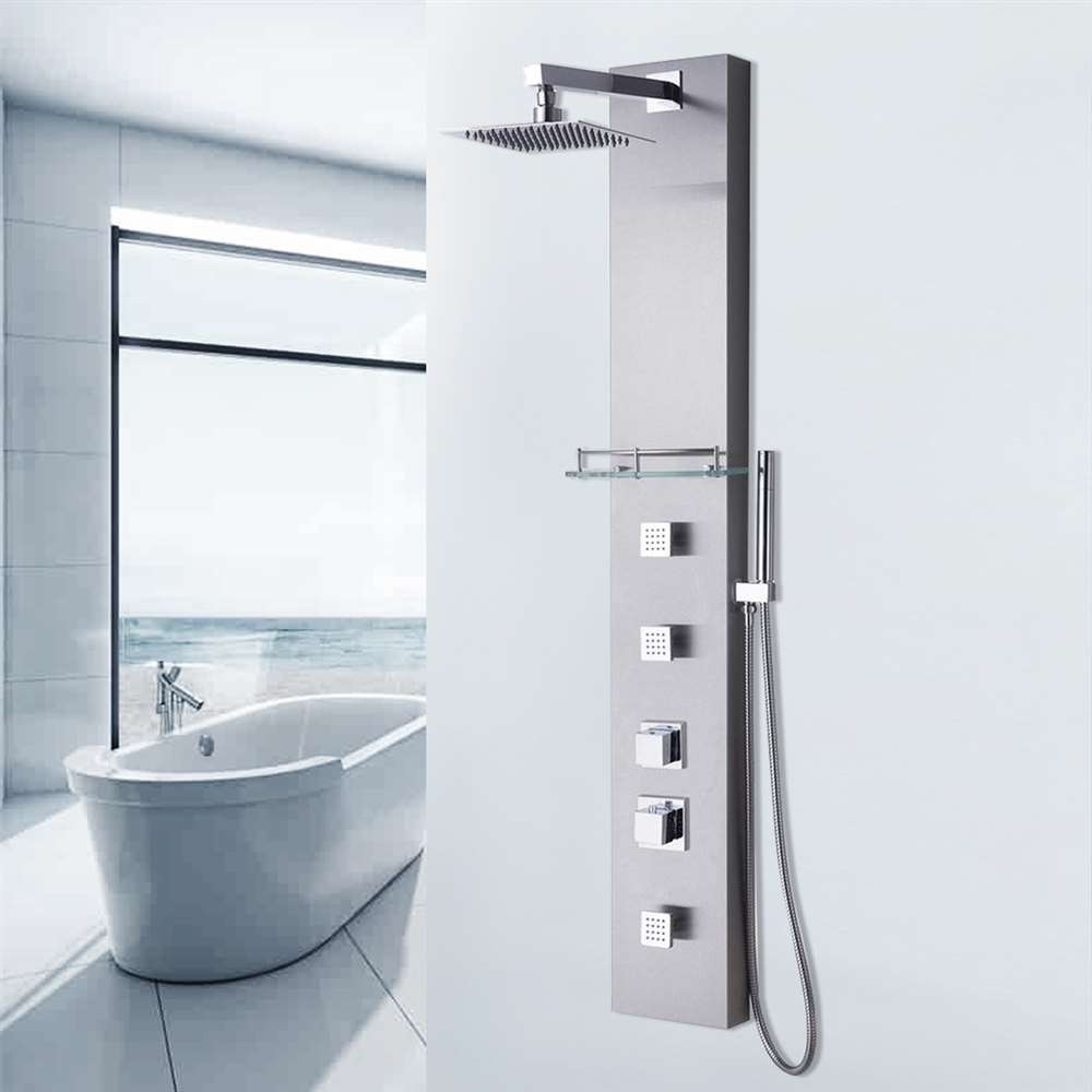 55 inch Thermostatic Shower System Panel with Rainfall and Hand Shower in Stainless Steel (BST620)