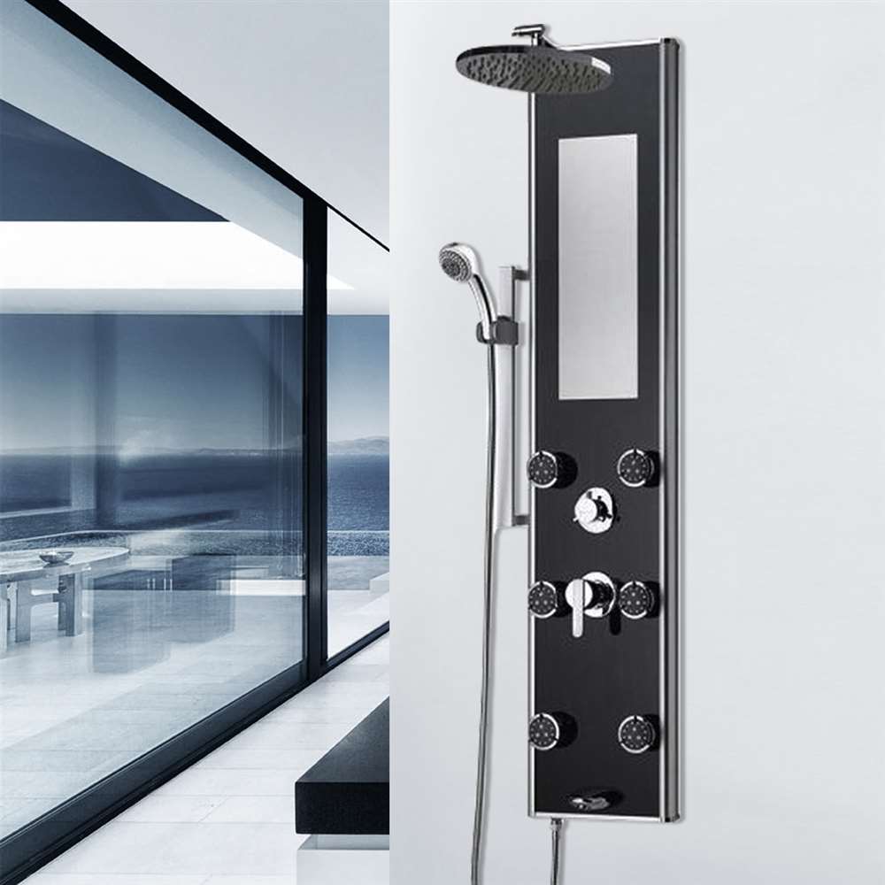 6-Jet Shower System with Black Tough Glass panel in Chrome (BST629)