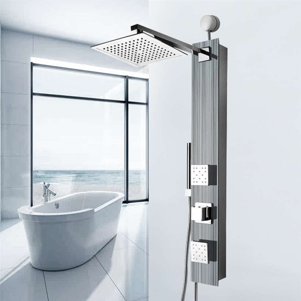 35 inch Shower Panel System in Silver Tempered Glass with Rainfall Head and Wand (BST640)