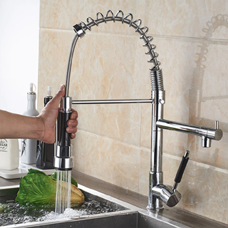 Naples Chrome Finish Kitchen Sink Faucet Pull-out Swivel Spout Hand Sprayer with Hot & Cold Water Mixer