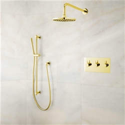 BathSelect Brand vs Houzz Gold Wall Mount Round Rainfall Shower Set with Handheld Shower