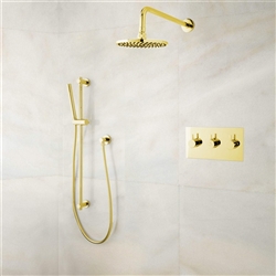 BathSelect Brand vs Grohe Gold Wall Mount Round Rainfall Shower Set with Handheld Shower