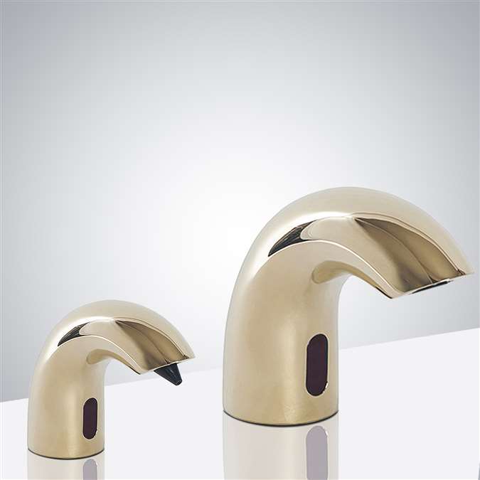 Olivo Contemporary Style Shiny Gold Finish Deck Mount Dual Automatic Commercial Sensor Faucet And Soap Dispenser