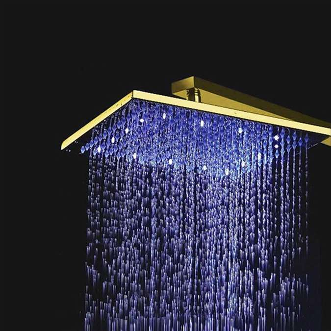 BathSelect 12" Gold Tone Finish Square Color Changing LED Rain Shower Head