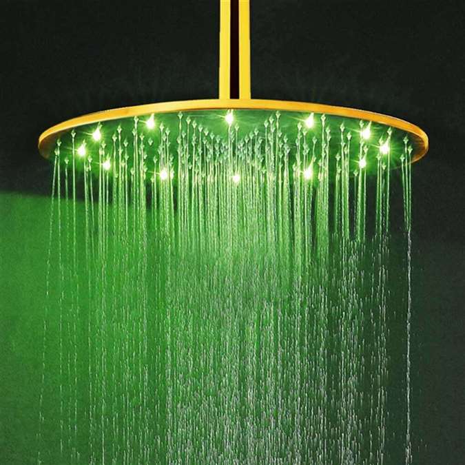 12" Gold Tone Round Color Changing LED Rain Shower Head