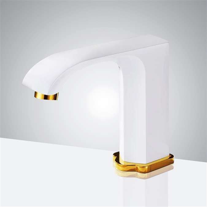 BathSelect Super White and Gold Commercial Automatic Sensor Faucet
