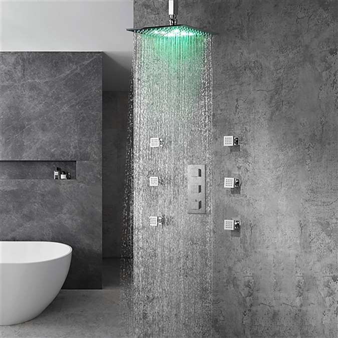 Thermostatic Shower With 12" Square Head And Body Jets