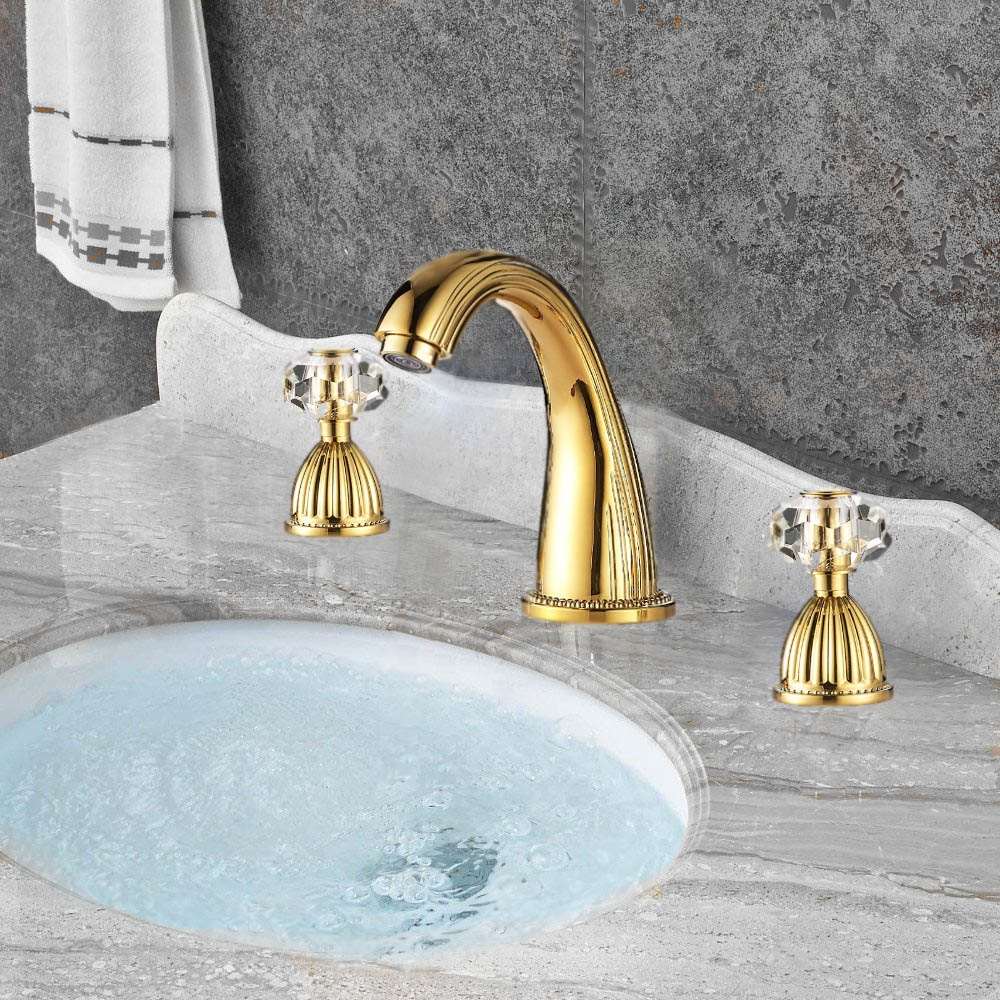 Crystal Handles Widespread Bathroom Sink Faucet Dual Handles 3 Holes Lavatory 
