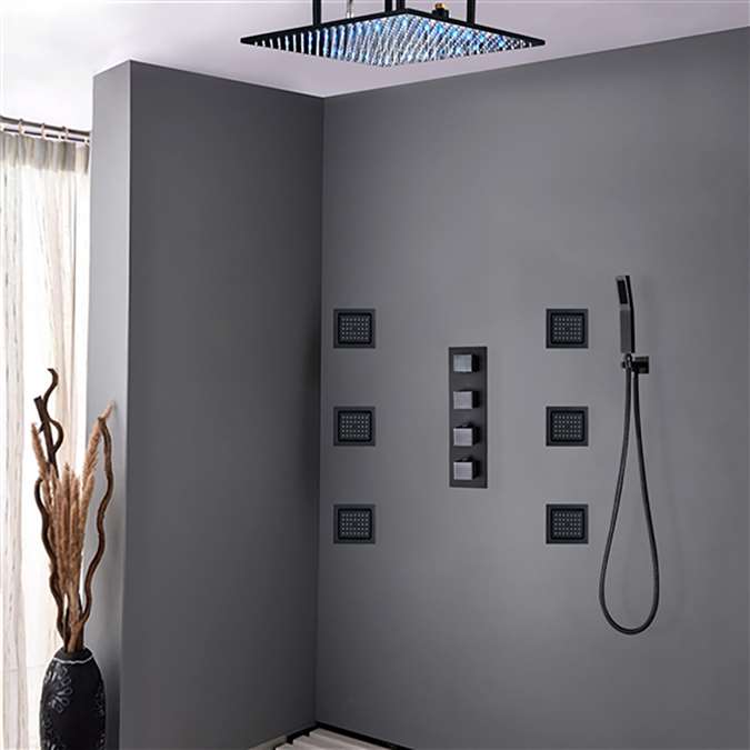 20" Royal Multi Color Water Powered Led Shower with Adjustable Body Jets and Mixer