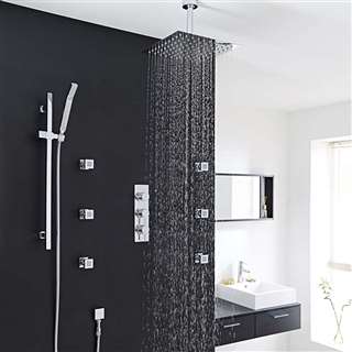 BathSelect Quest Thermostatic Shower System 3 Outlet Set 12 inch rain head handheld and body jets