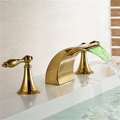 Widespread Bathroom Sink Faucet LED Waterfall Spout Basin Vanity Mixer Tap 