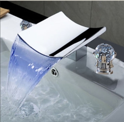 LED Black Bathroom Faucet Wall Mounted Waterfall Widespread Tub Basin Mixer Tap
