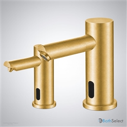 BathSelect Solo brushed gold automatic sensor faucet and touchless soap dispenser collection